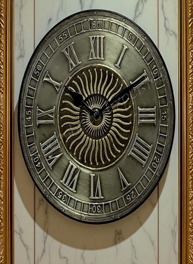 Vintage Clock Hand-Crafted Wood and German Silver (White Metal) Wall Clock for Living Room Home Office Decor with Inlay Art Work/VC-8005-W10 - Image 1